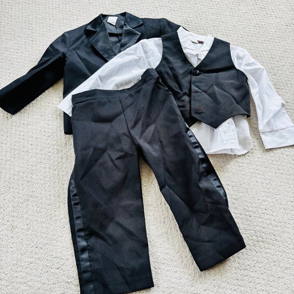 4 piece boys black formal suit outfit set